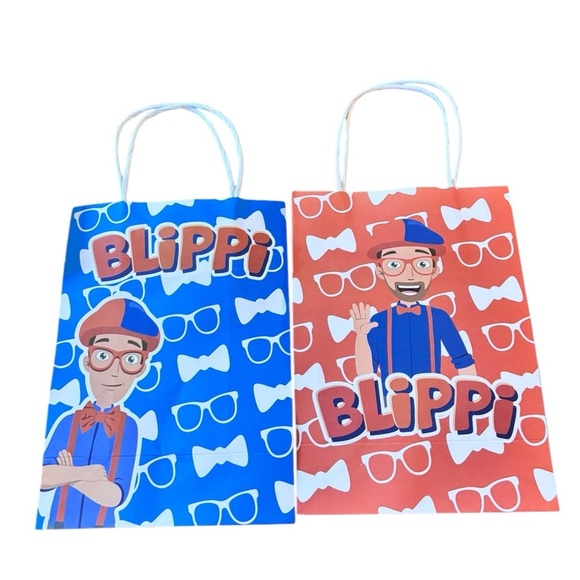 Blippi Birthday Treat Bags Double Handles Heavy Construction 16 Pc Red Blue - Picture 3 of 3